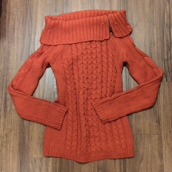 Orange Vintage Off the Shoulder Cable Knit Sweater - Picture 1 of 8
